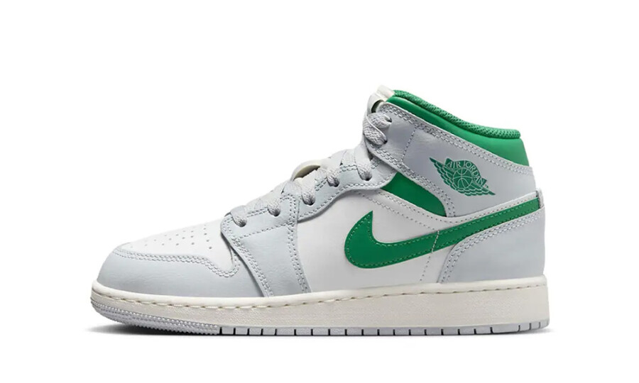 Jordan 1 Mid "White Pure Platinum Pine Green" (GS)