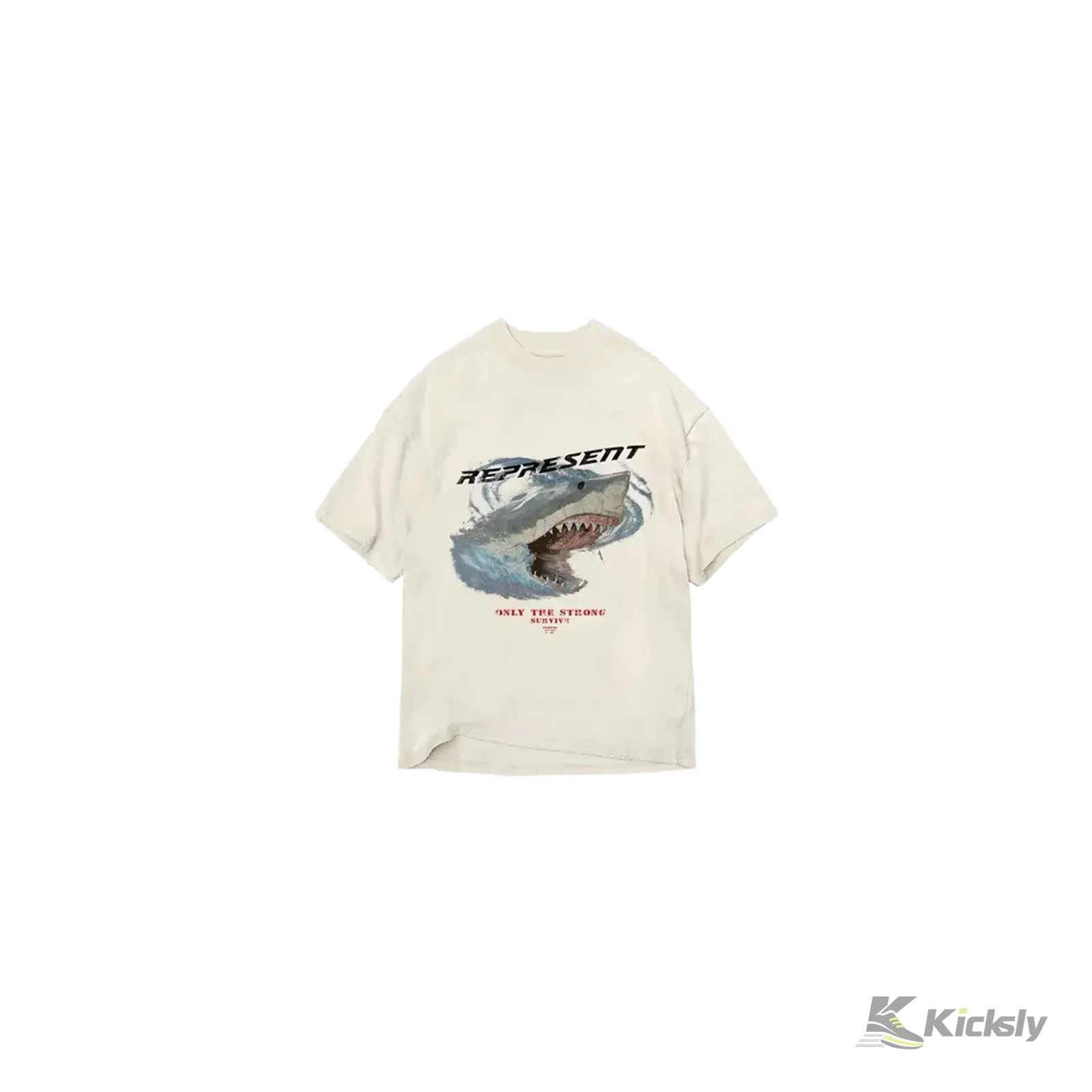 Represent Only The Strong Survive Shark T-Shirt Vintage White