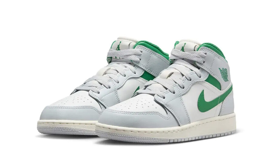 Jordan 1 Mid "White Pure Platinum Pine Green" (GS) 2